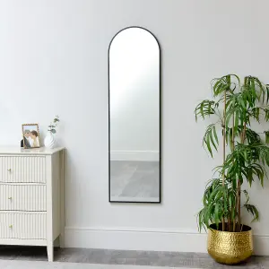 Melody Maison Tall Slim Black Arched Wall Mirror 135cm x 40cm