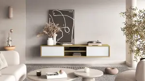 Elegant Frida 40 Floating TV Cabinet 1800mm in Oak Artisan & White - Modern Media Solution H320mm D360mm