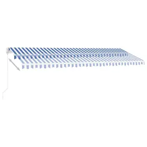 Berkfield Manual Retractable Awning with LED 500x300 cm Blue and White