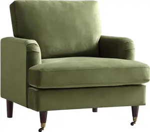 Brigette Olive Green Velvet Armchair With Antique Brass Castor Legs - Daals - Armchairs