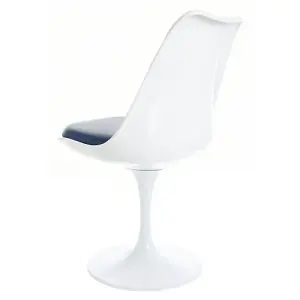 White Tulip Dining Chair with Navy PU Cushion