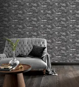 Arthouse Patina Charcoal/Silver Wallpaper