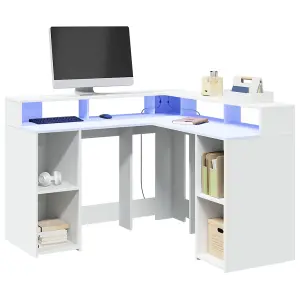 Berkfield Desk with LED Lights White 130x130x91 cm Engineered Wood