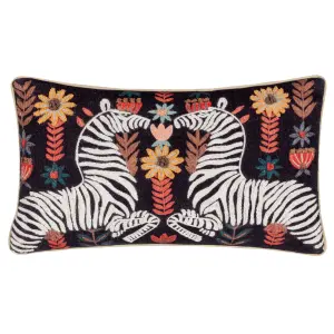 Wylder Mirrored Zebra Embroidered Feather Rich Cushion