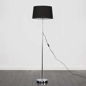 ValueLights Modern Standard Floor Lamp In Polished Chrome Finish With Black Tapered Shade