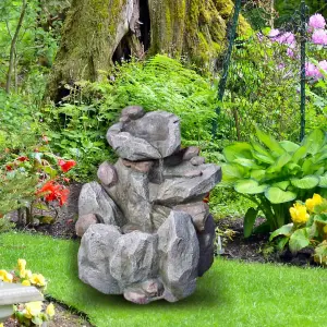 Modern Rock Fall Water Fountain - Solar Powered Resin Recycling Water Feature