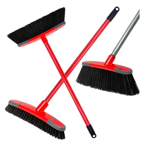 2 x Stiff Broom & Long Handle Sweeping Brushes Ideal For Cleaning Hard Floors