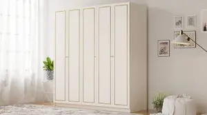 MARIE XL 5 Door Gold White Wardrobe