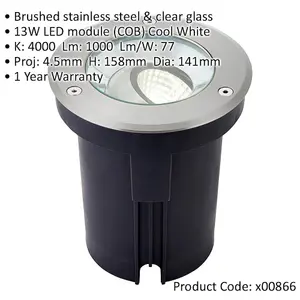 Stainless Steel Drive Over IP67 Ground Light - 13W Cool White LED - Tilting Head