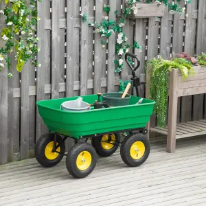 Outsunny 125L Garden Cart Trolley Dump Wheelbarrow Trailer Truck 4 Wheels Green