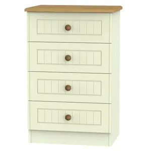 Warwick Ready assembled Matt cream oak effect 4 Drawer Midi Chest of drawers (H)885mm (W)580mm (D)415mm