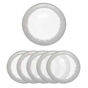 Neel Blue Charger Plates for Table Decoration - Clear Glass with Silver Trim - Pack of 6