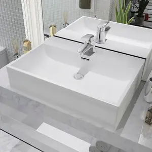 Berkfield Basin with Faucet Hole Ceramic White 60.5x42.5x14.5 cm