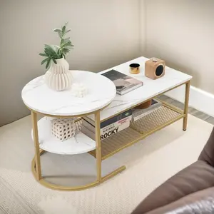 Bastidas 2 Piece Nest of Tables Coffee End Side Table Living Room Gold/White