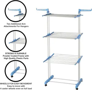 MantraRaj 3 Tiers Folding Portable Clothes Airer 18M Laundry Drying Clothes Rack Clothing Horse Garment Dryer Stand on Wheel