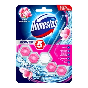 Domestos Power 5 Toilet Rim Block Pink Magnolia 55G (Pack of 12)