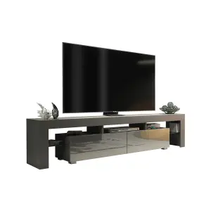 TV Unit 200cm Modern Dark Grey with High Gloss Doors - Creative Furniture