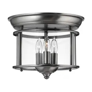 Elstead Gentry 3 Light Flush Mount Ceiling Light Pewter, E14