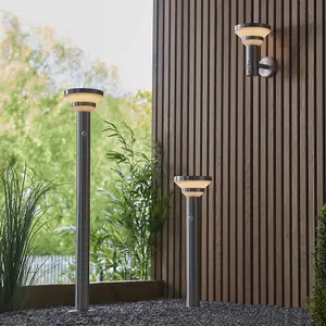 500mm Outdoor Lamp Post Light - Brushed Steel & White Diffuser - Solar Powered