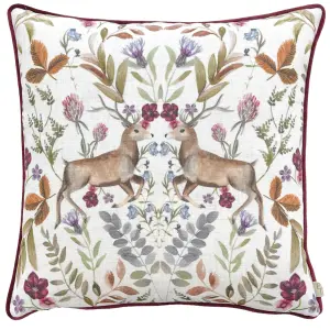 Evans Lichfield Mirrored Stag Watercolour Printed Piped Feather Rich Cushion