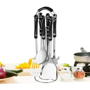 Shela 7 Piece Kitchen Utensil Set (Set of 7) Black/Silver