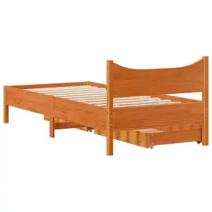 Berkfield Bed Frame with Drawers Wax Brown 75x190 cm Small Single Solid Wood Pine