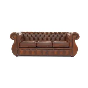 Chesterfield 3 Seater Antique Tan Real Leather Sofa Bespoke In Kimberley Style