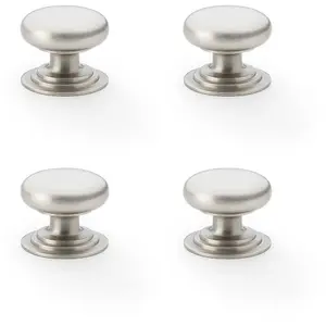 4 PACK - Stepped Round Door Knob - Satin Nickel 32mm Classic Kitchen Cabinet Pull Handle