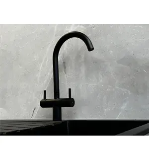 Liquida W03BL Swivel Spout Swan Neck Twin Lever Black Kitchen Mixer Tap