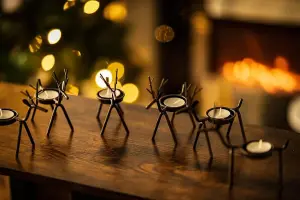 6x Christmas Reindeer Tea Light Candle Holders & Tealights Xmas Home Decor Gift