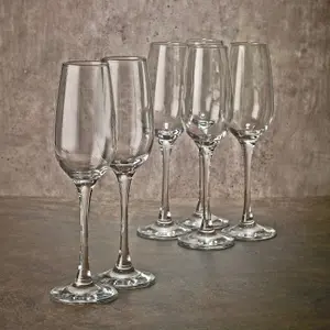 Queensway Home & Dining Height 23cm 200ml Set of 6 Glass Stemmed Champagne Prosecco Wine Flutes Glass Tumblers