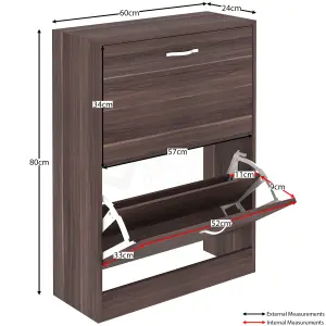 Vida Designs 2 Drawer Shoe Storage Cabinet Walnut