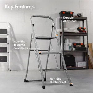 VonHaus 3 Step Ladder, Premium Quality Folding Step Ladder for DIY and Gardening, Easy to Store Step Ladders, 150KG Max Capacity