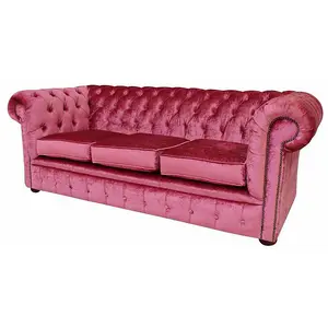 Chesterfield 3 Seater Sofa Settee Boutique Rose Velvet Fabric In Classic Style