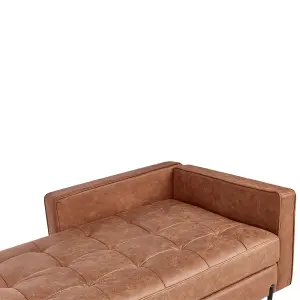 Right Hand Faux Leather Chaise Lounge Golden Brown REBAIS