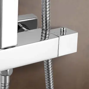 Nes Home Sqaure Exposed Thermostatic Kit, Ultra Thin Head Shower Mixer, handheld With Slide Rail Set Chrome