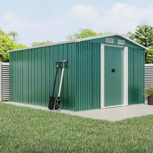 Dark Green Garden Metal Furniture Storage Tool Shed with Sliding Door