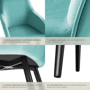 Chair Marilyn - with armrests, padded, velvet look, black steel legs - turquoise/black