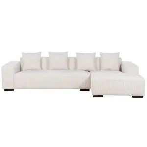 Corner Sofa with Ottoman LUNGO Off-White Corduroy Left Hand