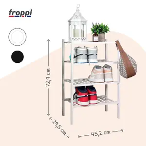 Froppi™ 4 Tier Shoe Rack for Shoe Storage, White Bamboo Wooden Space Saving Rack, Shoe Organizer Shelf L45.2 W29.5 H72.4 cm