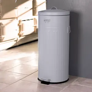 30L Retro Steel Waste Rubbish Kitchen Pedal Bin Light Grey