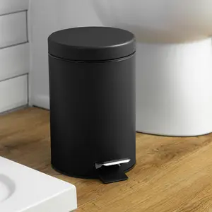 Harbour Housewares - Round Bathroom Pedal Bin - 3 Litre Black