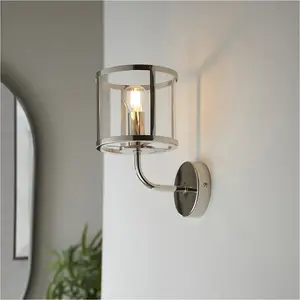 Indoor Bright Nickel Plate Wall Light - Clear Glass Shade - Dimmable 7W LED E14