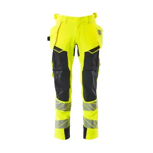 Mascot Accelerate Safe Trousers with Holster Pockets - Hi-Vis Yellow/Dark Navy   (40.5) (Leg Length - Short)