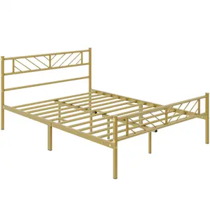 Minimalist Metal Slatted Bed Platform with Arrow Design Headboard Black / Double (4'6)