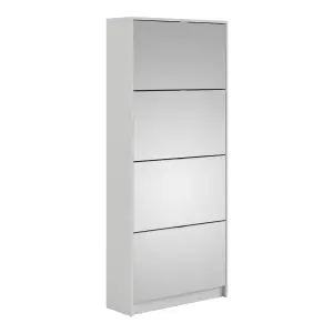 Shoes Shoe cabinet w. 4 mirror tilting doors and 2 layers White