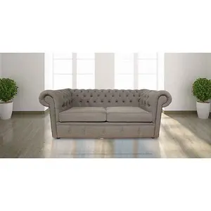 Chesterfield 2 Seater Sofa Settee Verity Plain Steel Grey Fabric In Classic Style