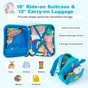 Costway 2 PCS Kids Luggage Set 4L Backpack + 17L Ride-on & Carry-on Hardshell Suitcase