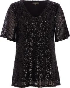 Bonmarche Black Half Sleeve Sequin Top, Size: 10