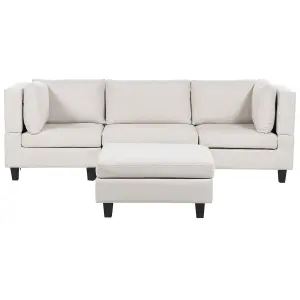 3-Seater Modular Fabric Sofa with Ottoman Light Beige UNSTAD